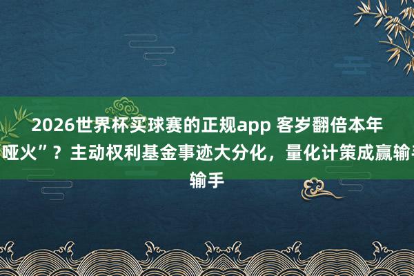 2026世界杯买球赛的正规app 客岁翻倍本年“哑火”？主动权利基金事迹大分化，量化计策成赢输手