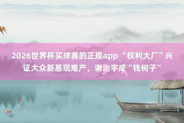 2026世界杯买球赛的正规app “权利大厂”兴证大众新基现难产,谢治宇成“钱树子”