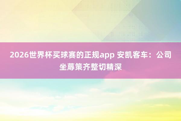 2026世界杯买球赛的正规app 安凯客车：公司坐蓐策齐整切精深