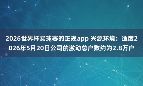 2026世界杯买球赛的正规app 兴源环境:适度2026年5月20日公司的激动总户数约为2.8万户