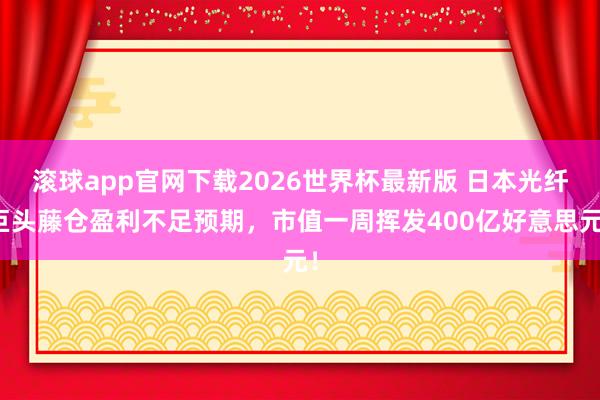 滚球app官网下载2026世界杯最新版 日本光纤巨头藤仓盈利不足预期,市值一周挥发400亿好意思元!