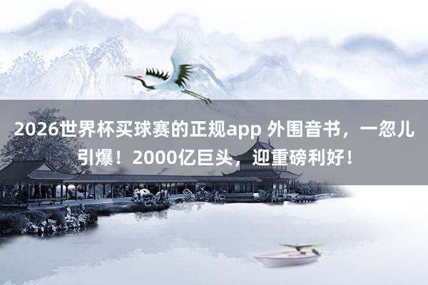 2026世界杯买球赛的正规app 外围音书,一忽儿引爆!2000亿巨头,迎重磅利好!