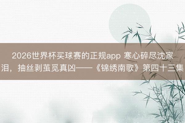 2026世界杯买球赛的正规app 寒心碎尽沈家泪,抽丝剥茧觅真凶——《锦绣南歌》第四十三集