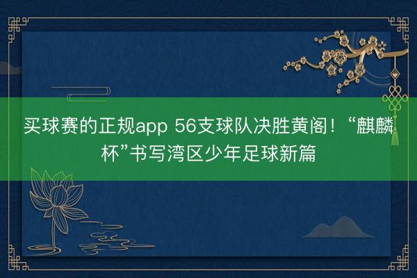 买球赛的正规app 56支球队决胜黄阁！“麒麟杯”书写湾区少年足球新篇